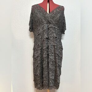 Marina Rich Steel Gray Lacy Midi Dress. 22W. Good Used Condition.